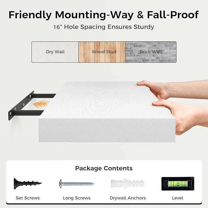 White Floating Shelves 36 Inch Long, 12 Inch Deep Floating Shelves - Image 7