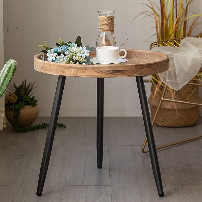 Tiita Round End Table Mental Side Table Nightstand/Small Wood Tables Accent - Image 7
