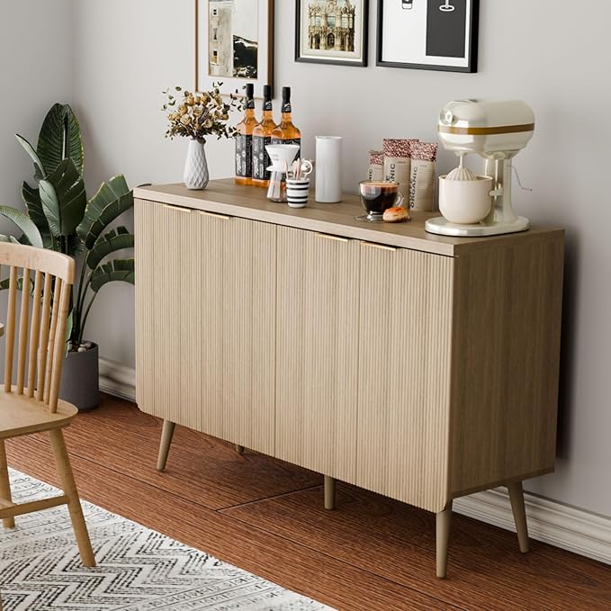 Sideboard Buffet Cabinet with Storage, 4 Doors Wood Entryway Cabinet, Modern - Image 5