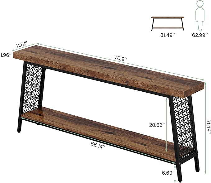 Tribesigns 70.9" Extra Long Console Table, 2-Tier Sofa Table - Image 2