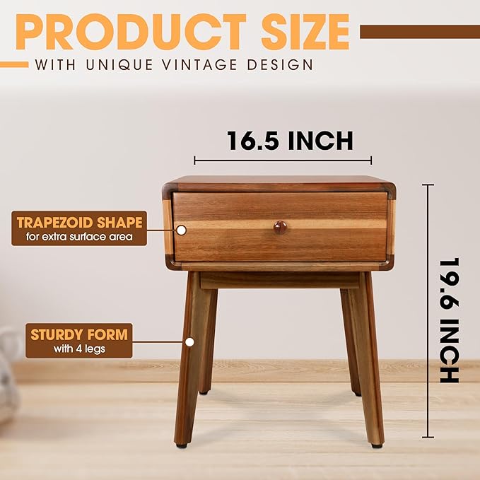 ENKEZI Small Mid Century Acacia Night Stand - Image 3