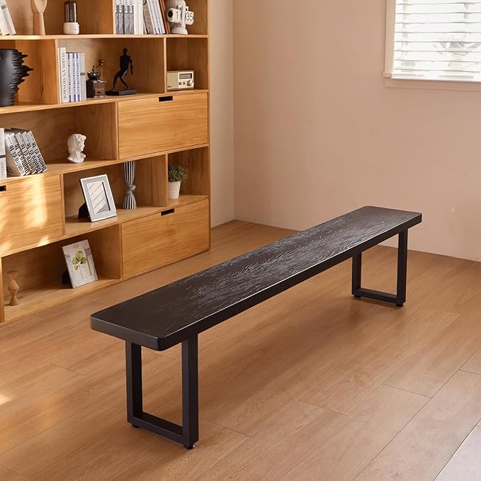 Black Bench Wooden Bench with Metal Legs Suitable - Image 2