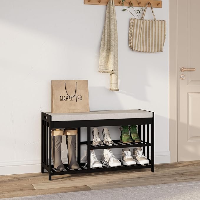 3-Tier Bamboo Shoe Rack Bench, Shoe Storage Organizer Bench, Entryway Benchs - Image 8