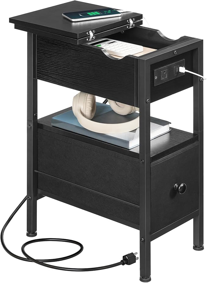 HOOBRO End Table with Charging Station, Flip Top Narrow Side Table with Storage - Image 8