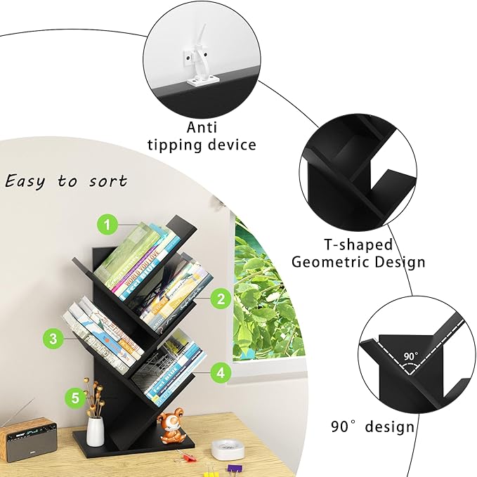 5 Tier Tree Book Shelf, Small Desktop Bookshelf - Image 7