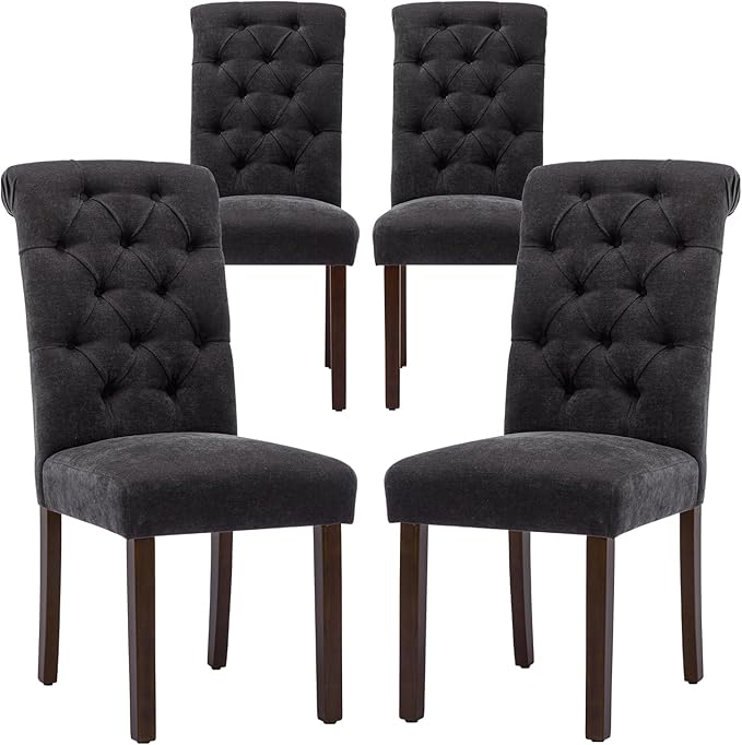 COLAMY Button Tufted Dining Chairs Set of 4, Parsons Upholstered Fabric Dining by COLAMYINC
