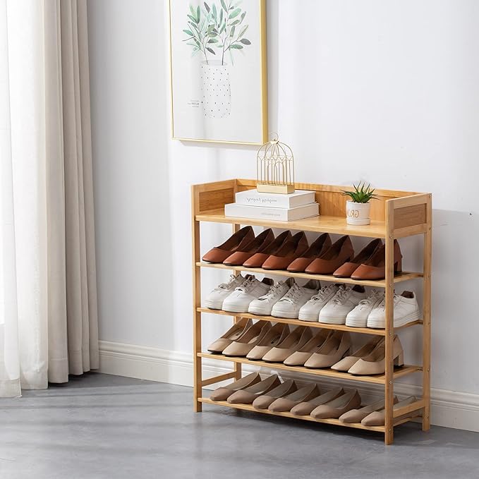 Bamboo Shoe Rack Organizer, 5 Tier Shoe Shelf Storage Organizer, - Image 2