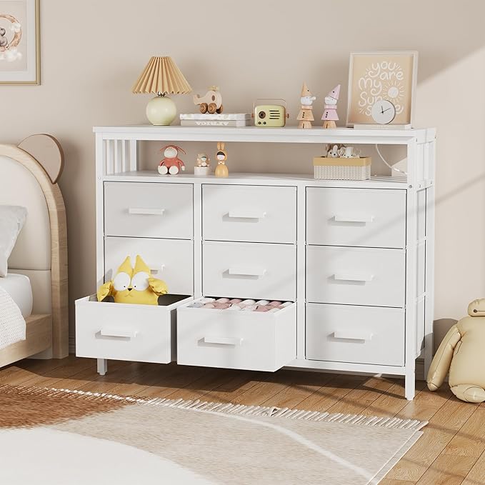 9 Drawer Dresser TV Stand with LED Lights & Power Outlets, Entertainment Center - Image 2