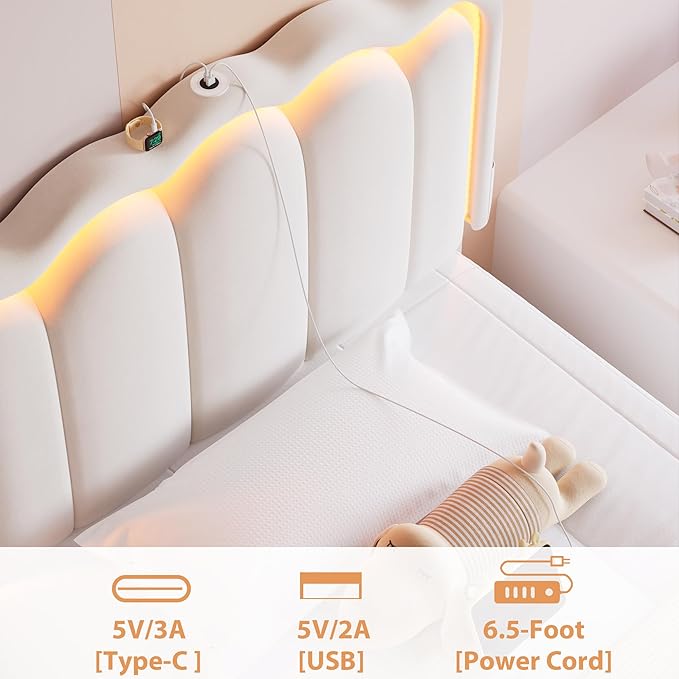 Twin Upholstered LED Bed Frame - Image 7