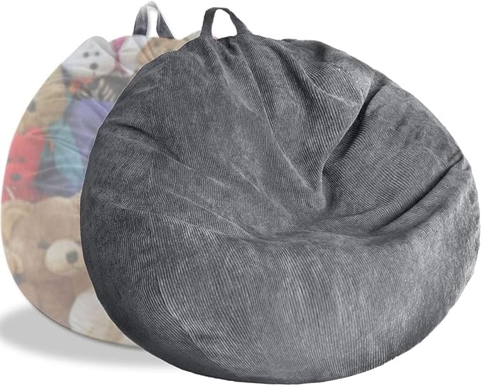 Stuffed Animal Storage Bean Bag Chair Cover Washable Ultra Soft Corduroy Bean by Unknown