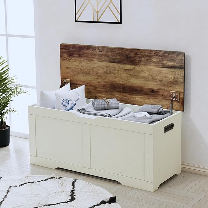 39.4" Storage Chest, Wooden Storage Bench, Lift Top Toy Chest - Image 2