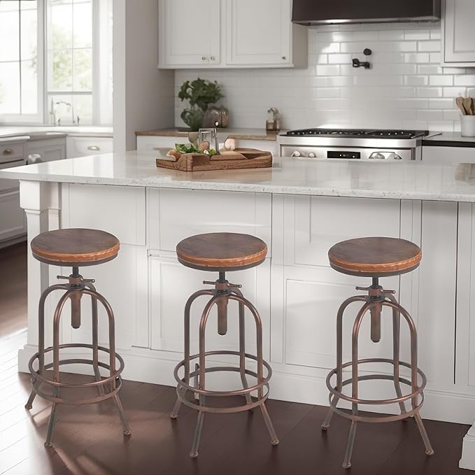 Set of 2 Industrial Bar Stool-Retro 26-32.3inch Swivel Stools-Extra Tall - Image 7