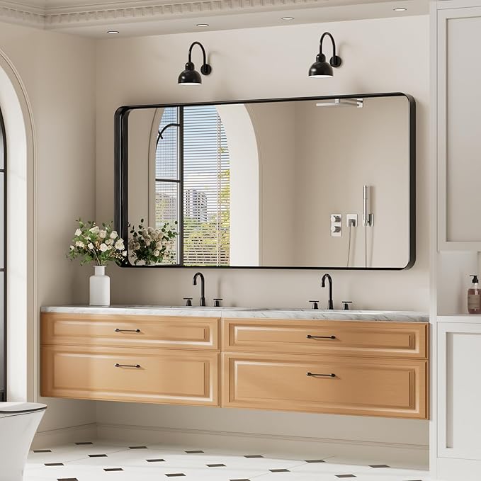 Koonmi Black Bathroom Mirror for Wall, 30x60 Inch Matte Metal Deep Framed - Image 6