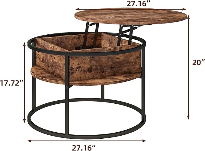 Round Lift Top Coffee Table, Coffee Tables Living Room, Wood Farmhouse Coffee - Image 2