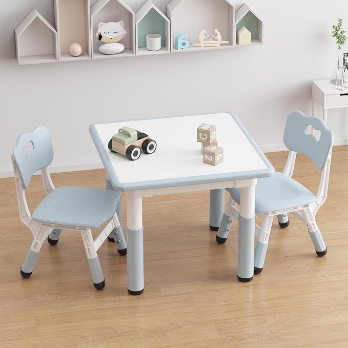 GarveeHome Kids Table and 2 Chairs Set, Height Adjustable Toddler Table and by GarveeHome