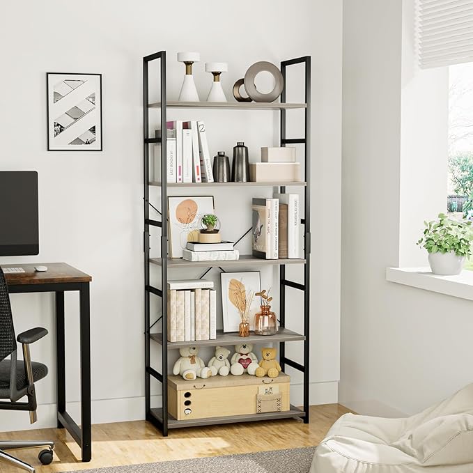 OTK 5 Tier Bookshelf, Tall Bookcase, Office Shelf Storage Organizer, Modern - Image 2