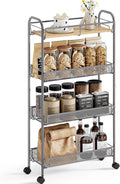 KINGRACK Metal Slim Rolling Cart, 4-Tier Metal Utility Cart, Storage Cart by KINGRACK