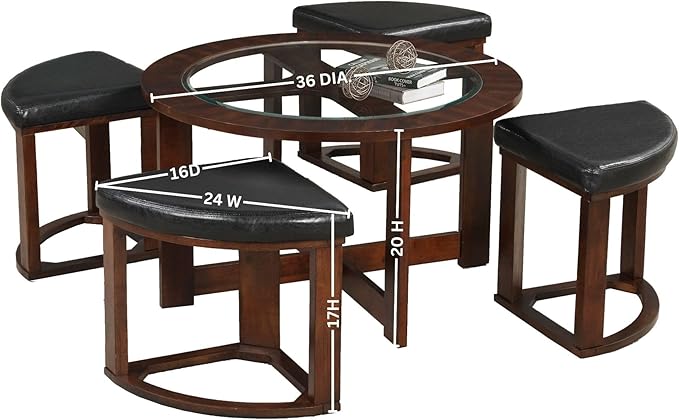 Roundhill Furniture Cylina Solid Wood Glass Top Round Coffee Table - Image 7