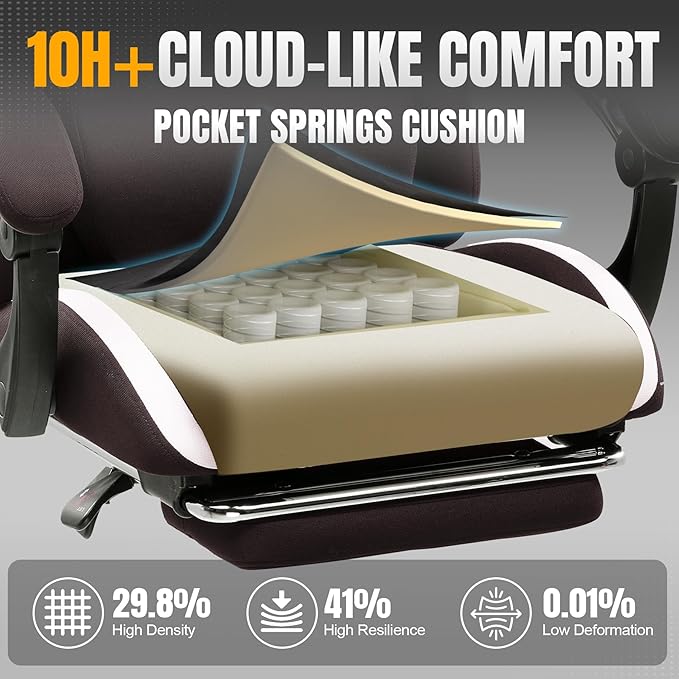 GTRACING Gaming Chair with Foot Rest & Pocket Spring Cushion, Breathable Fabric - Image 4