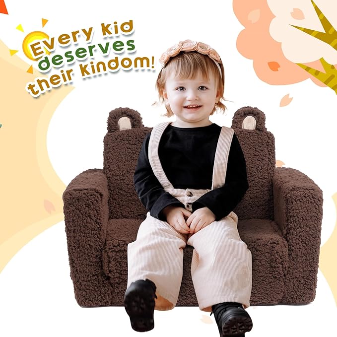 ALIMORDEN Fold Out Toddler Couch, Comfy 2-in-1 Cuddly Sherpa Bear Chair - Image 4