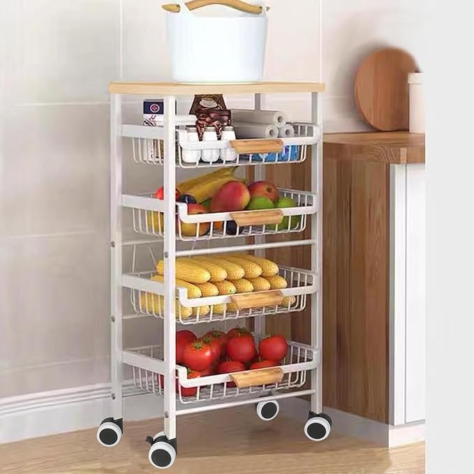 5-Tier Pull-Out Kitchen Storage Cart on Wheels, Fruit Basket, Bedroom Kitchen - Image 6