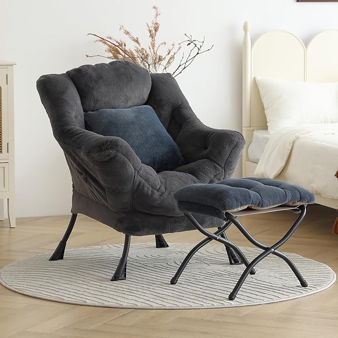 Lazy Chair with Ottoman, Reading Chair with a Pillow, Leisure Sofa Armchair - Image 5