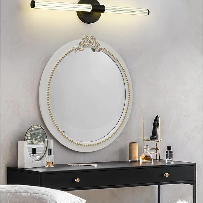 Vintage Round Wall Mirror 28inch Farmhouse Wooden Vanity Mirror - Image 7