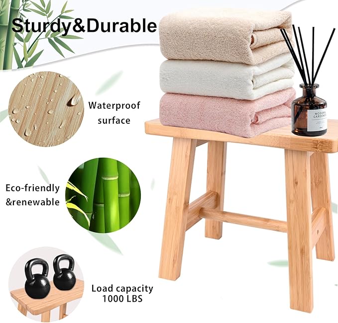 Bamboo Step Stool for Kids Adults Bathroom, 10 Inch One Step Stool You Can Sit - Image 3