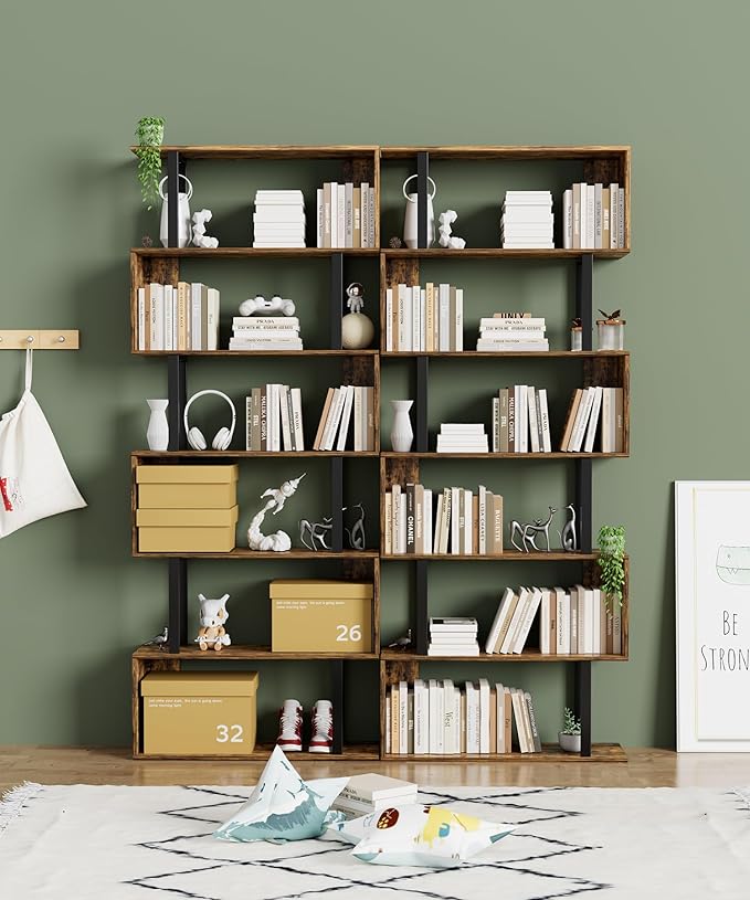 Gadroad 6 Tier Geometric Bookcase, S Shaped Bookshelf, Wood Decorative Storage - Image 2