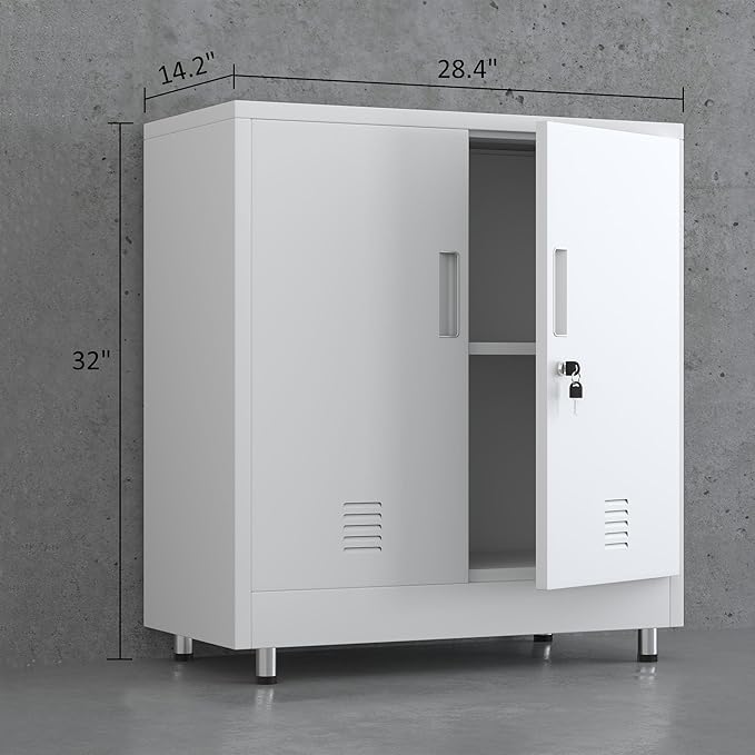 Metal Storage Cabinet with Locking Doors and Adjustable Shelf, Small Lockable - Image 3