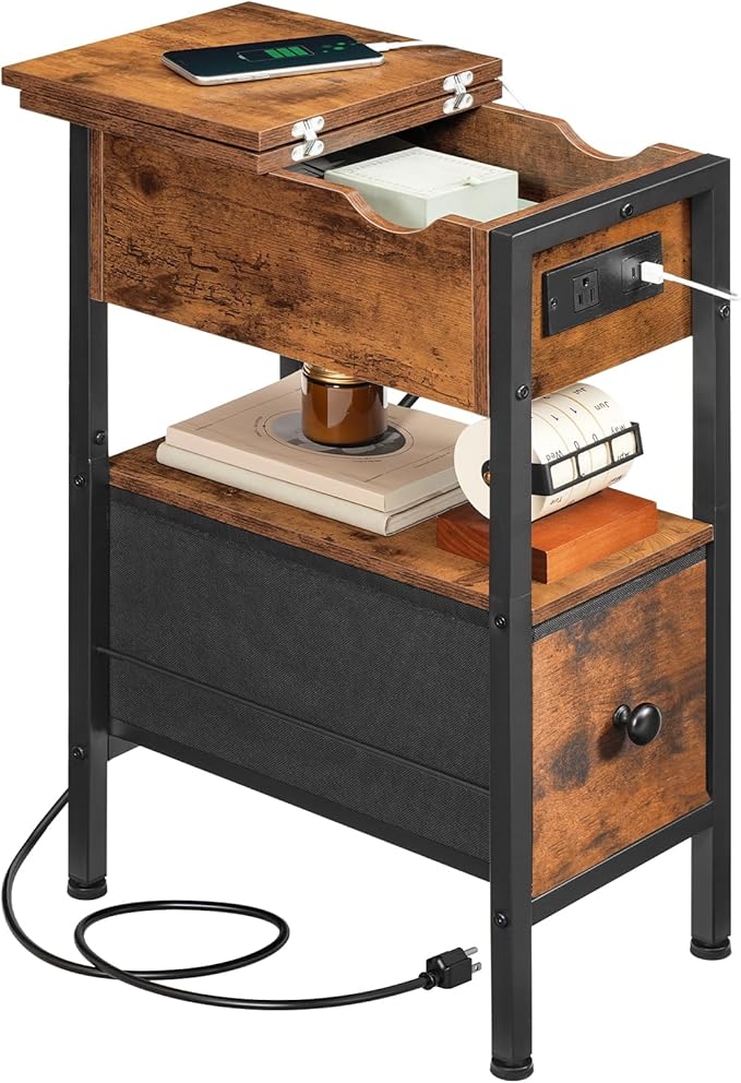 HOOBRO End Table with Charging Station, Flip Top Narrow Side Table with Storage - Image 6