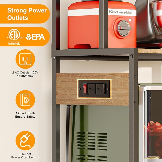 S1 Kitchen Bakers Rack with Power Outlet, Microwave Stand with Storage 5-Tiers - Image 4