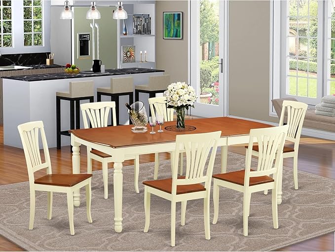 East West Furniture DOAV7-WHI-W 7 Piece Dining Set Consist of a Rectangle - Image 2