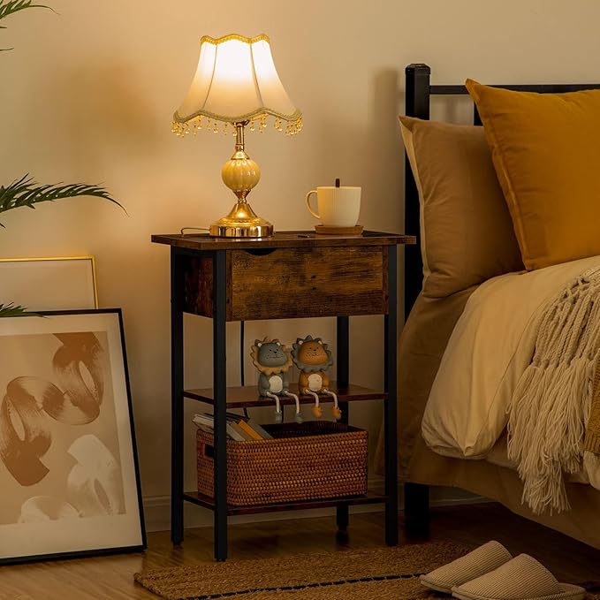 HOOBRO End Table with Charging Station, Narrow Side Table, Flip Top Nightstand - Image 5
