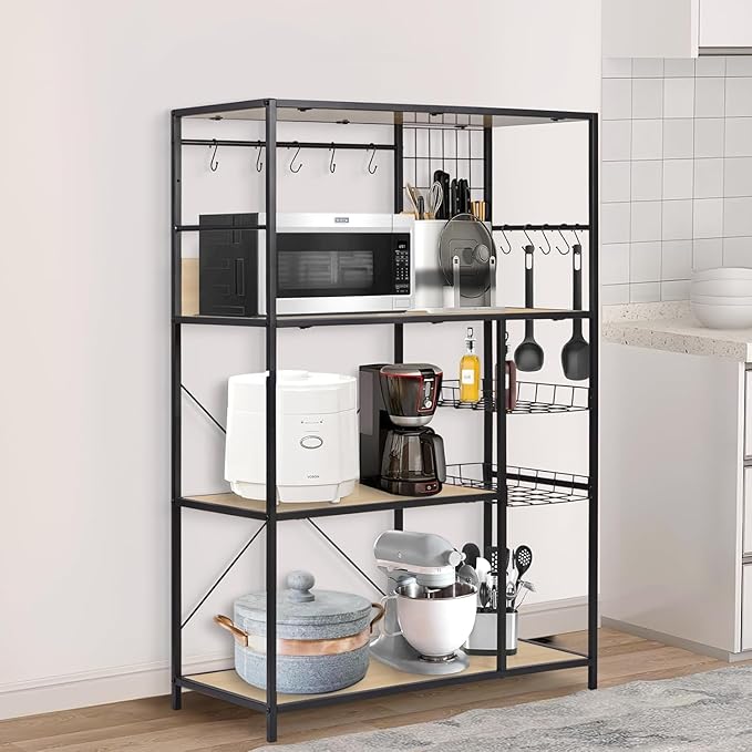 Bakers Rack with Power Outlet, Microwave Stand with Storage, Coffee Bar - Image 2