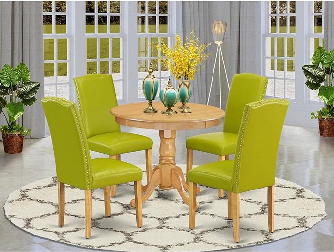 East West Furniture ANEN5-OAK-51 5 Piece Dinette Set Includes a Round Dining - Image 6