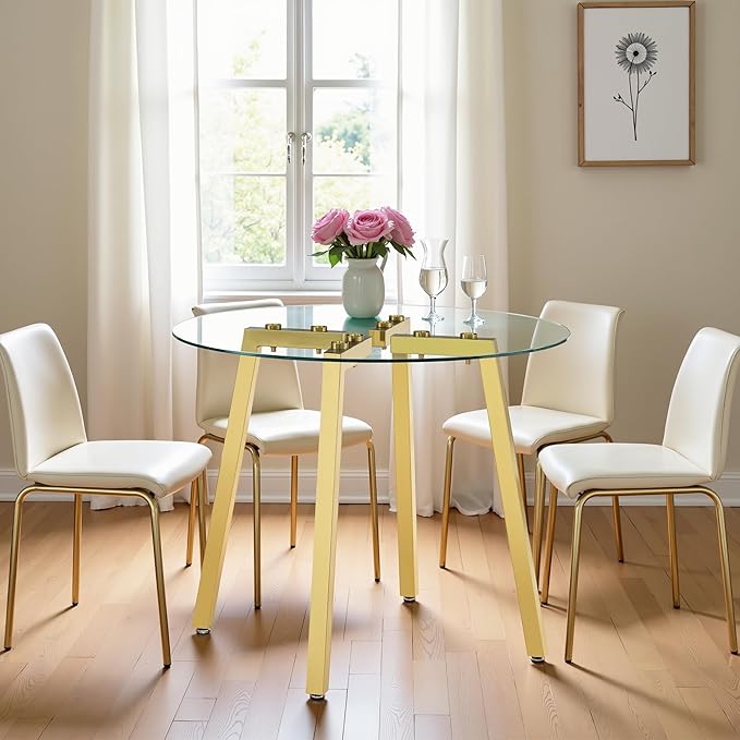 Round Dining Table for 4 Modern 36" Round Glass Dining Table Kitchen Table - Image 4