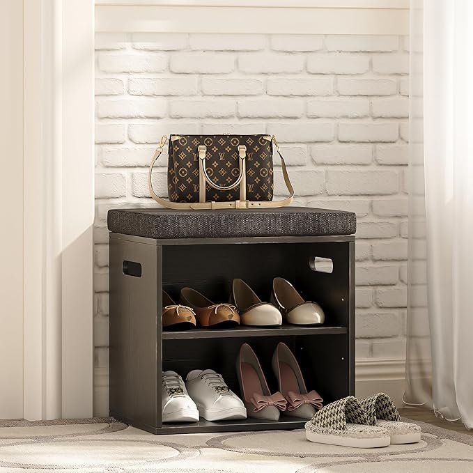 Bamboo Small Shoe Bench for Entryway 2 Tier Shoe Storage Bench - Image 4