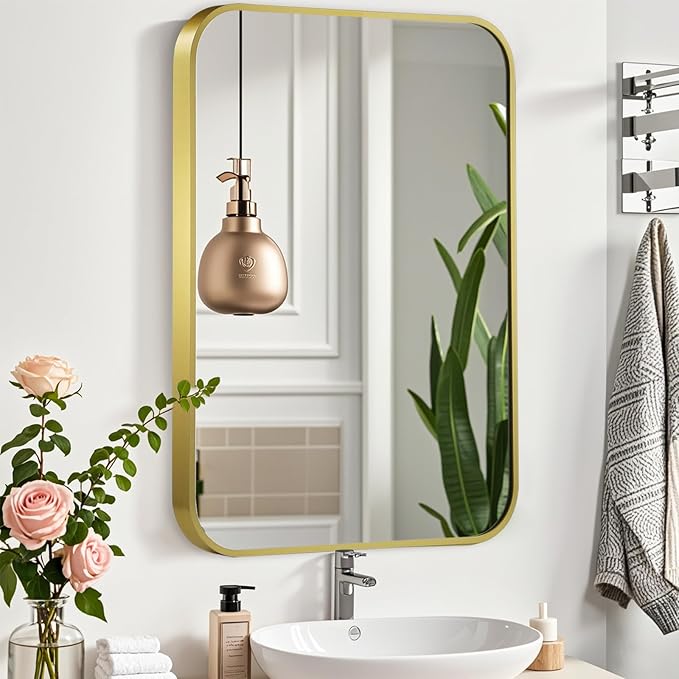 22x30 Inch Gold Mirror, Framed Rectangle Mirror - Image 2