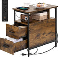 Side Tables with Charging Station, Narrow End Table with 2 Wooden Drawers by Livofloral