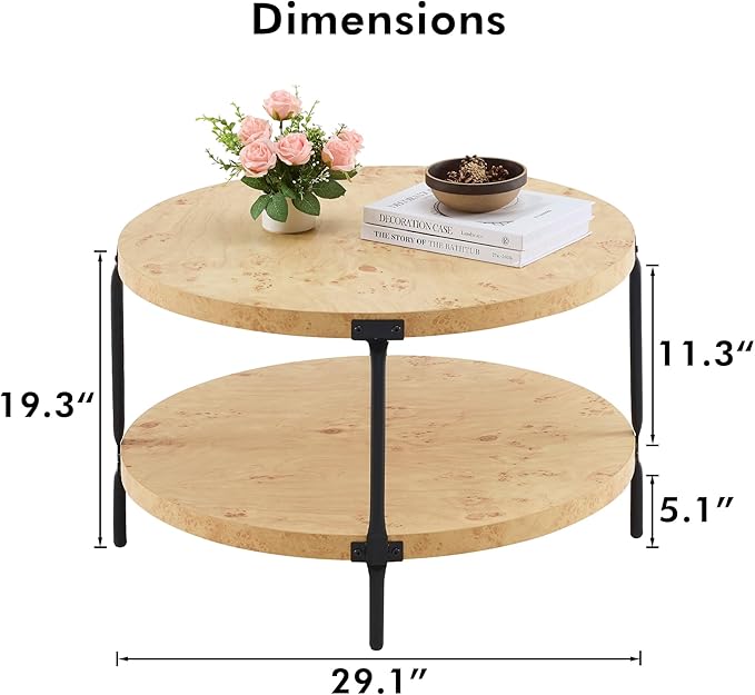 Round Boho Wood Coffee Table - Image 2