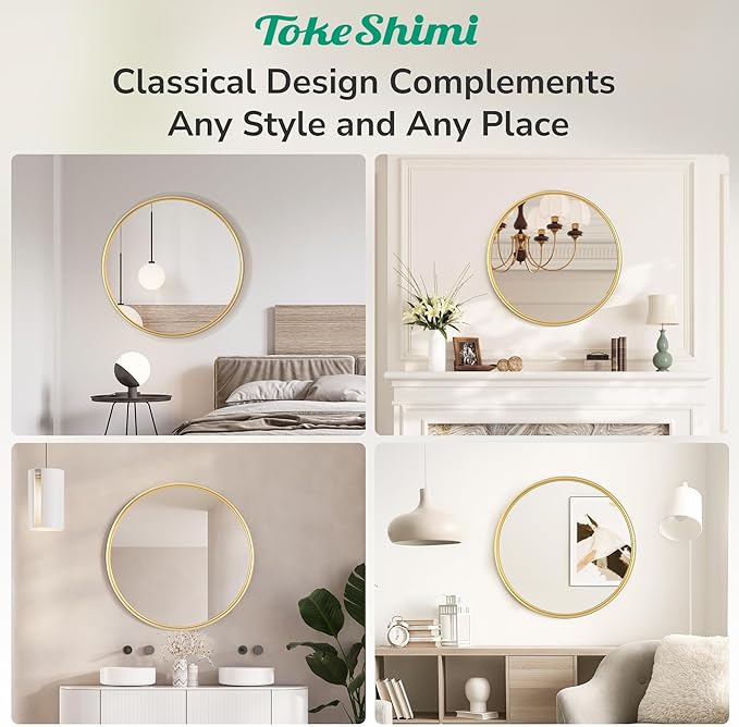 TokeShimi 16 in Round Gold Mirror Framed, 16 x 16 Shatterproof Circle Bathroom - Image 7