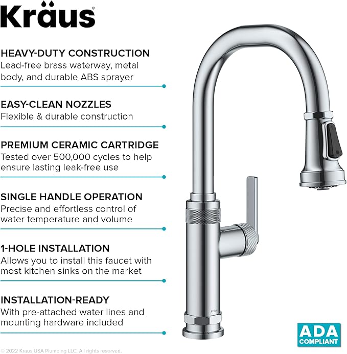 KRAUS Allyn Industrial Pull-Down Single Handle Kitchen Faucet in Chrome - Image 11