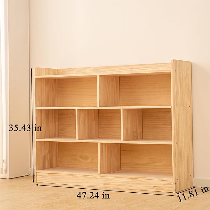 Wooden 7 Compartment Storage Cabinet Organizer Kids 3 Tier Wood Bookshelf - Image 3