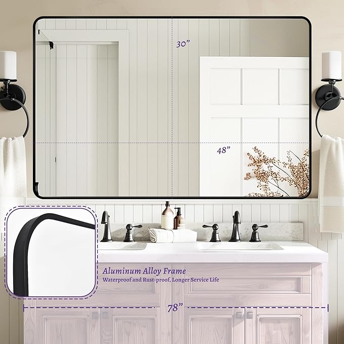 Bathroom Mirror, Rectangular Aluminum Alloy Frame Contemporary Hanging Mirror - Image 8