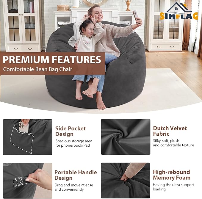 3FT Bean Bag Chair, Comfy Bean Bag Chairs - Image 4