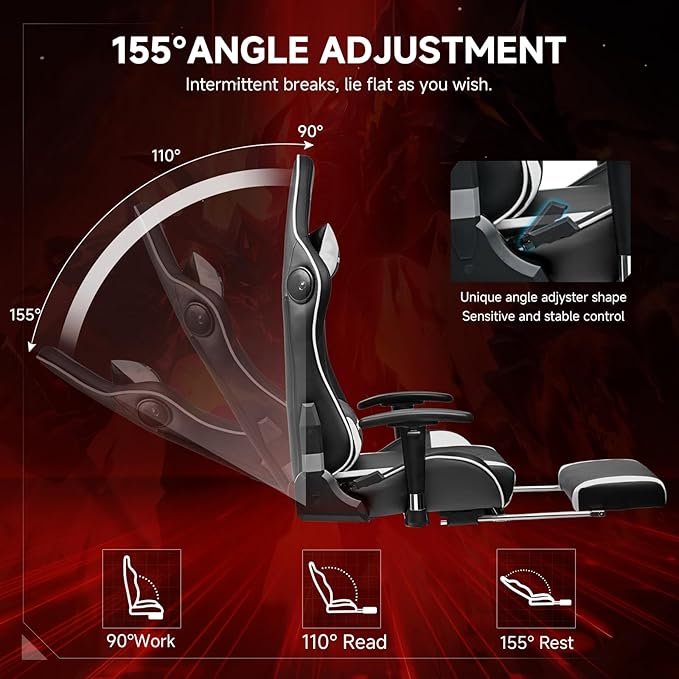 GTPLAYER Gaming Chair with Bluetooth Speakers and Footrest, Ergonomic Gamer - Image 5