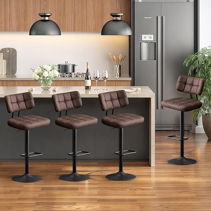 Furniliving Upholstered Bar Stools Set of 4, Faux Leather Swivel Bar Stools by FurnilivingFurnitureforHome