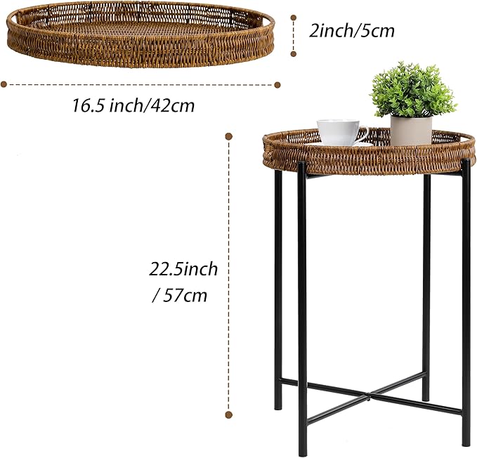 Small Wicker Round End Table, 16.5 in Rattan End Tables - Image 3