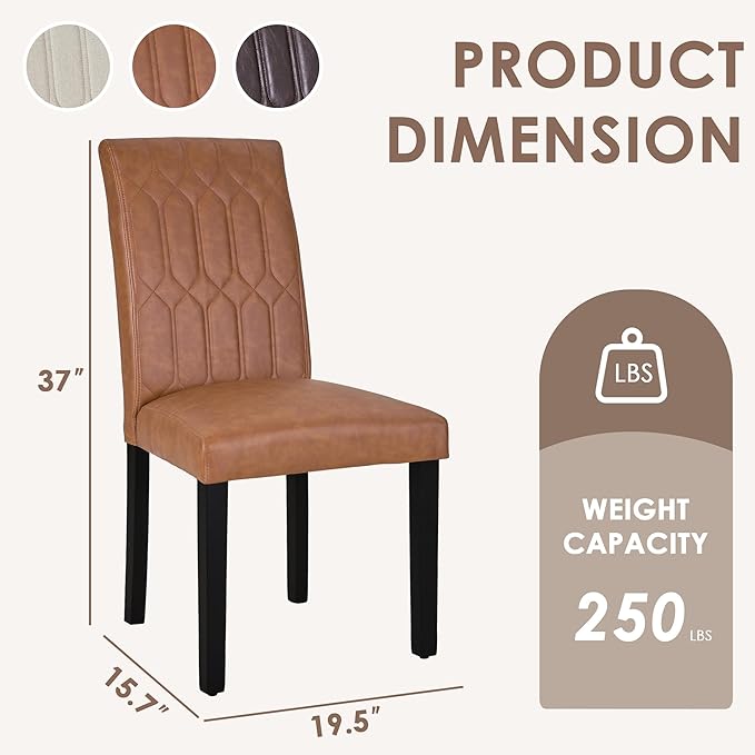 VECELO Upholstered Dining Chairs Set of 6, Modern PU Leather Accent Parsons - Image 3